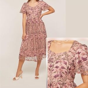 Pink Ruffled Midi Dress